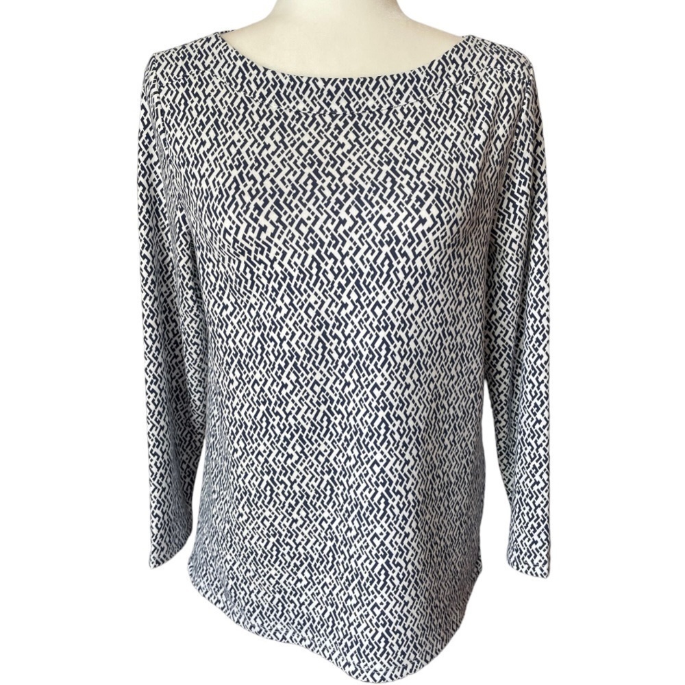 Rafaella Long Sleeve Patterned Top Blue and White S
